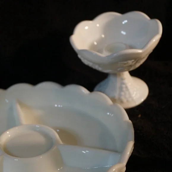 Elegant White Paneled Grape Milk Glassware